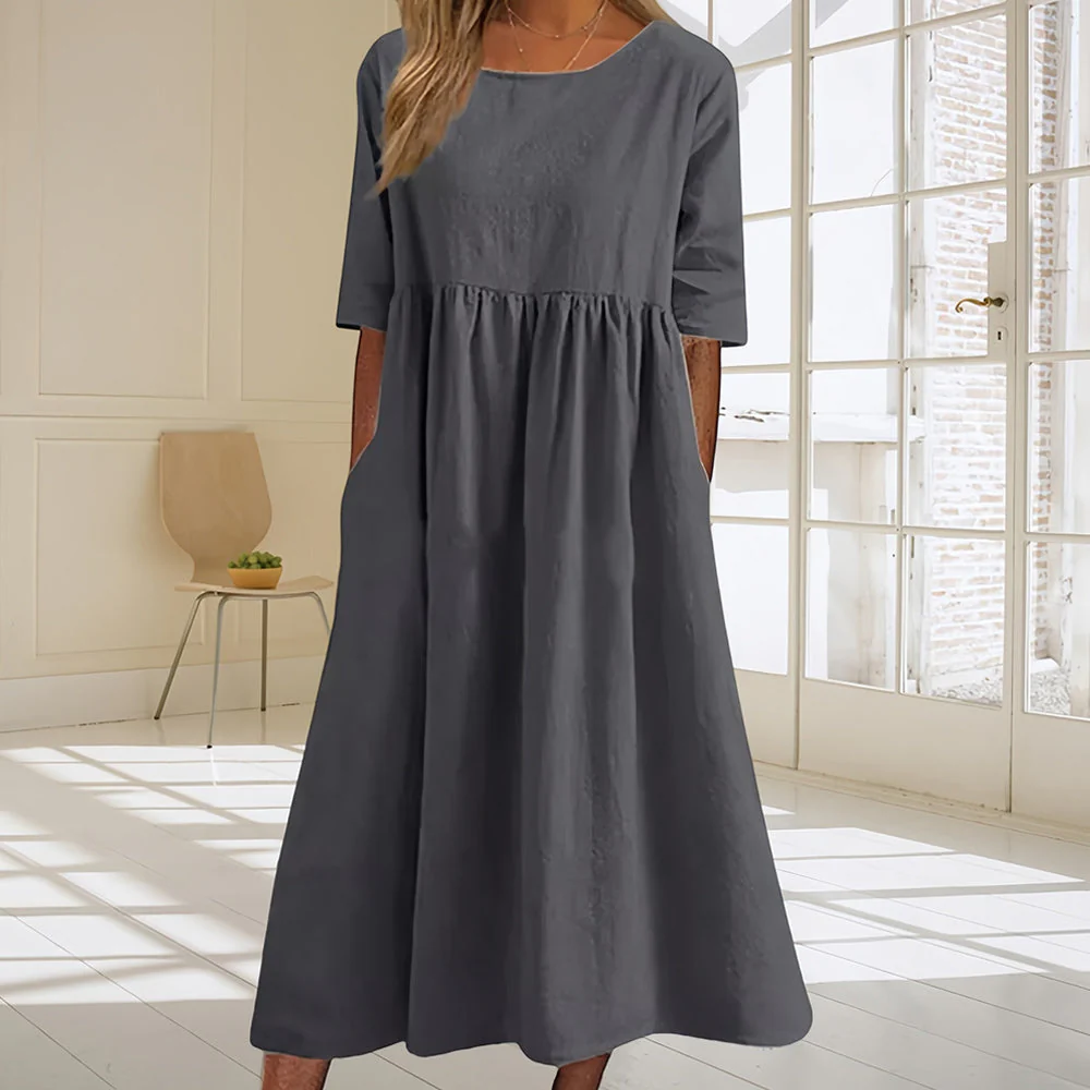 Heidi-Mode | Lässiges, Lockeres Sommerkleid Aus Baumwolle und Leinen mit Rundhalsausschnitt - Image 2