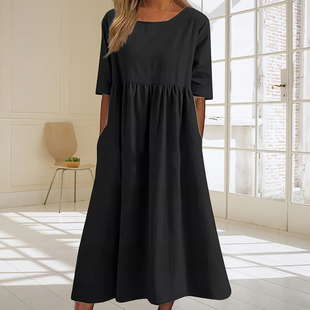 Heidi-Mode | Lässiges, Lockeres Sommerkleid Aus Baumwolle und Leinen mit Rundhalsausschnitt - Image 5