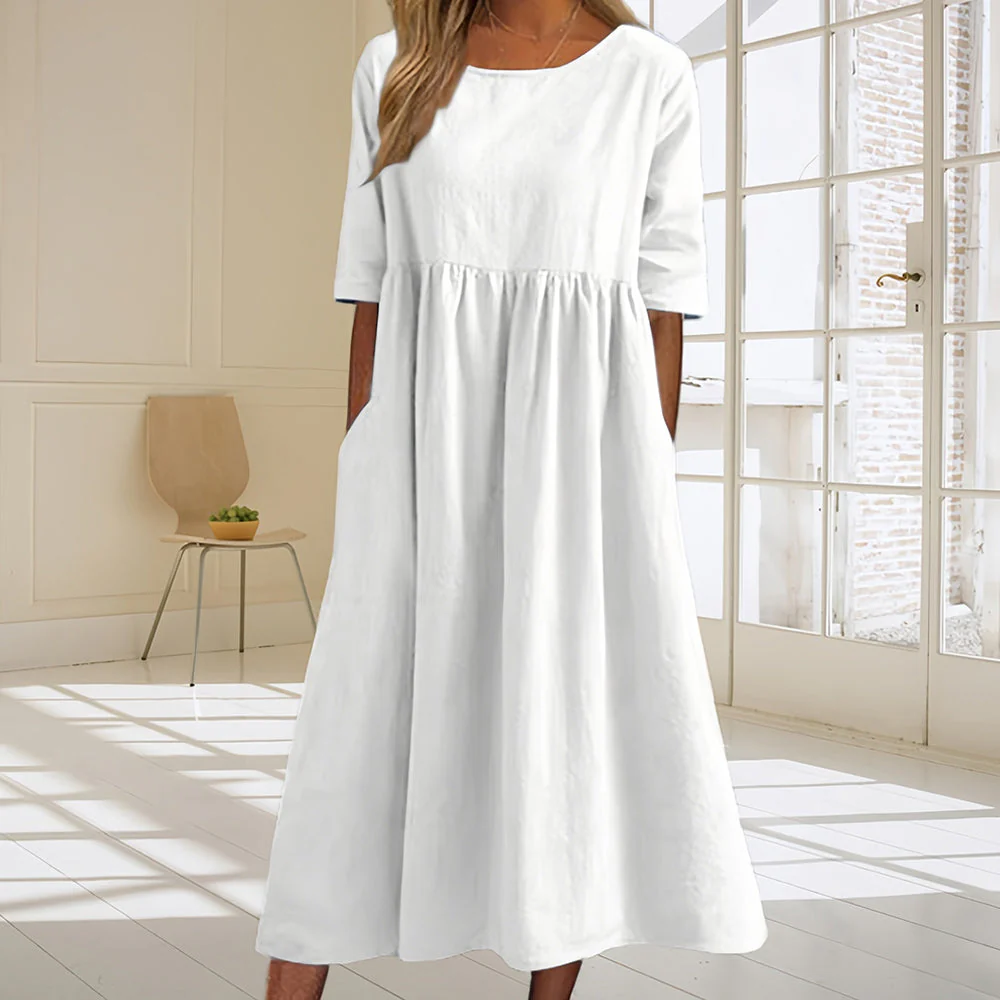 Heidi-Mode | Lässiges, Lockeres Sommerkleid Aus Baumwolle und Leinen mit Rundhalsausschnitt - Image 7