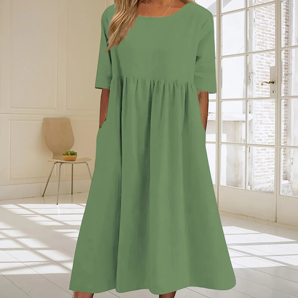 Heidi-Mode | Lässiges, Lockeres Sommerkleid Aus Baumwolle und Leinen mit Rundhalsausschnitt - Image 8