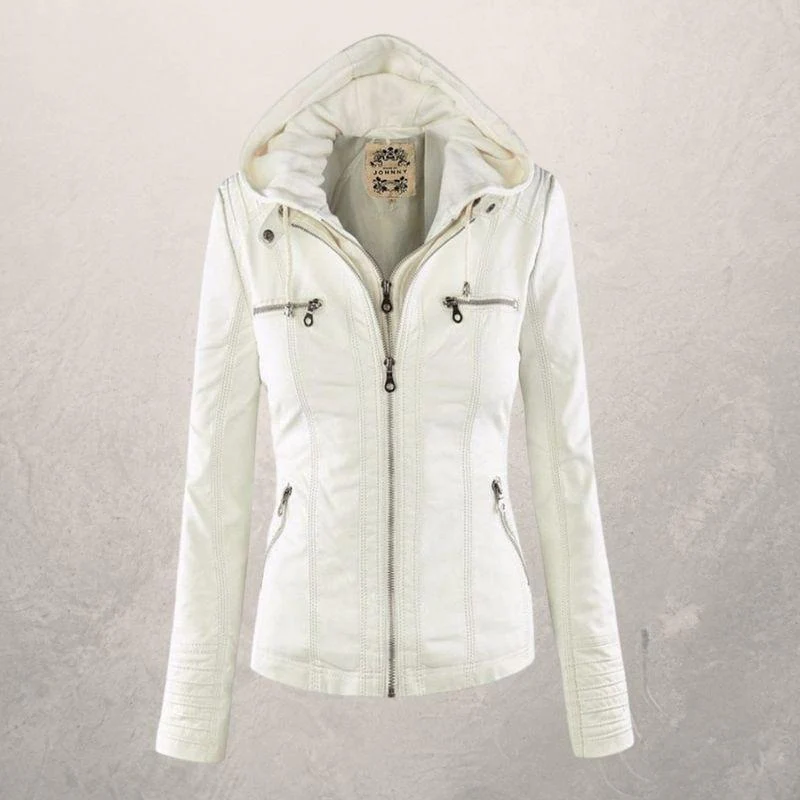 Heidi-Mode | Lederjacke - Kunstleder Slim Fit Kapuzenzip-Jacke - Image 12