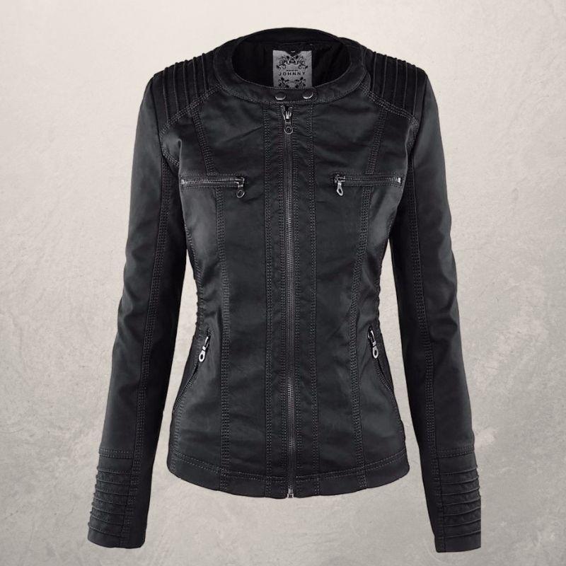 Heidi-Mode | Lederjacke - Kunstleder Slim Fit Kapuzenzip-Jacke - Image 4