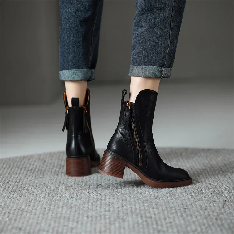 Heidi-Mode | Leder Stiefeletten Damen – Stilvolle Stiefel mit Blockabsatz - Image 3