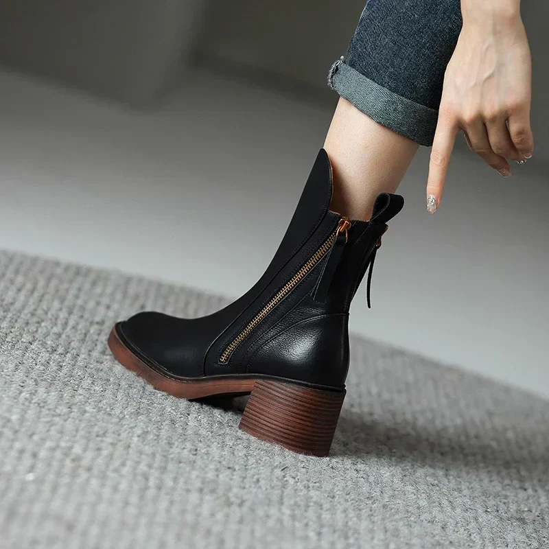 Heidi-Mode | Leder Stiefeletten Damen – Stilvolle Stiefel mit Blockabsatz - Image 4