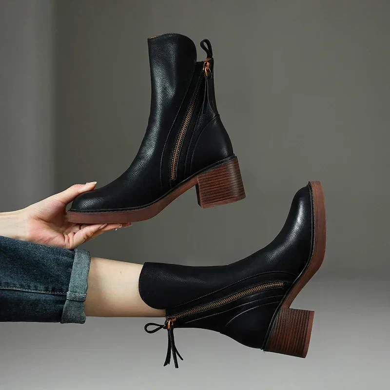 Heidi-Mode | Leder Stiefeletten Damen – Stilvolle Stiefel mit Blockabsatz - Image 6