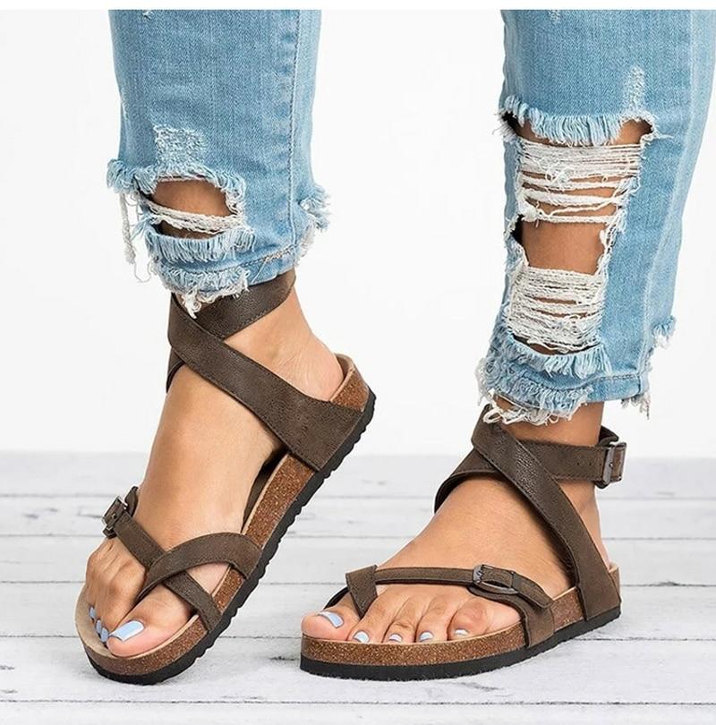 Heidi-Mode | Leder Flachsohlen Sandalen Flip Flop Gürtel Schnalle Rom Stil - Image 4