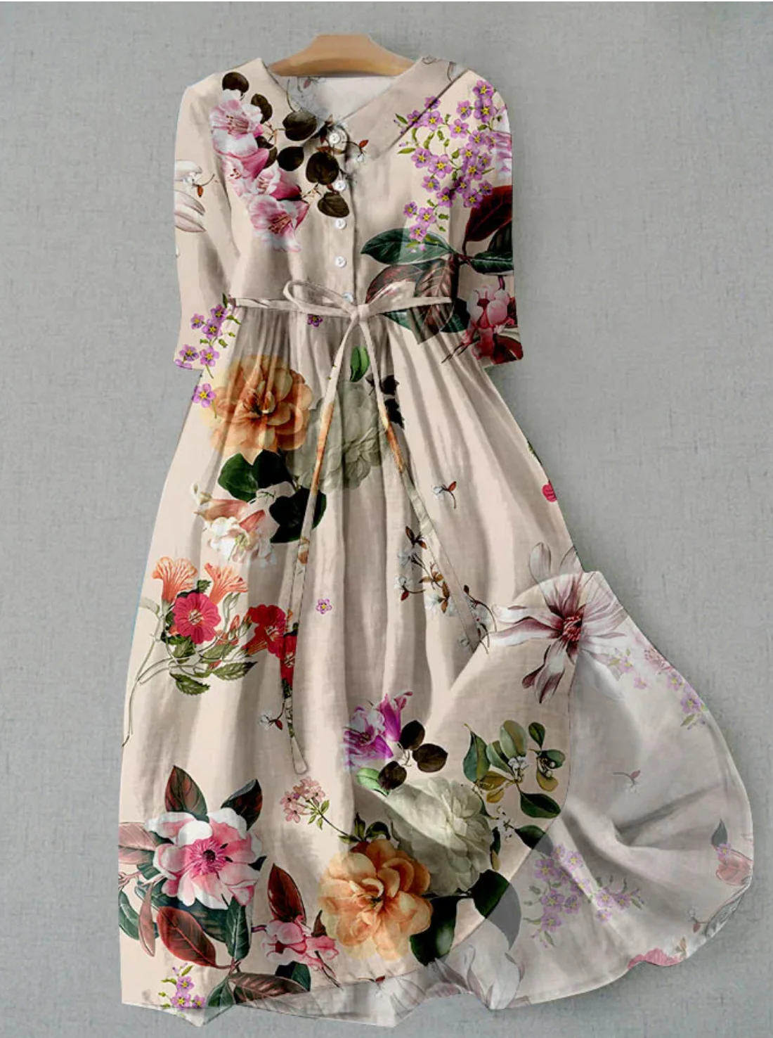 Heidi-Mode | Leinenkleid mit Blumenmuster und Knopfleiste für Damen - Image 2
