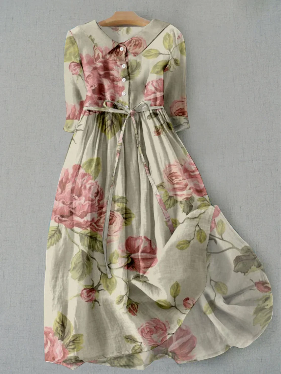Heidi-Mode | Leinenkleid mit Blumenmuster und Knopfleiste für Damen - Image 3