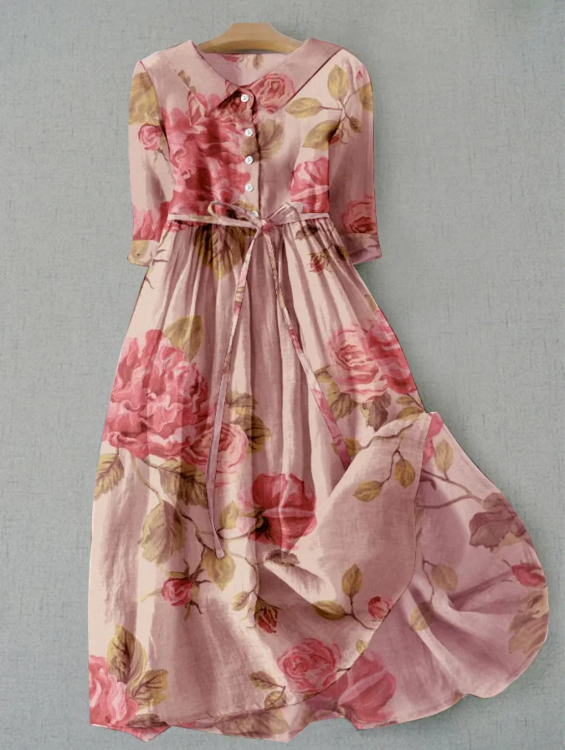 Heidi-Mode | Leinenkleid mit Blumenmuster und Knopfleiste für Damen - Image 4
