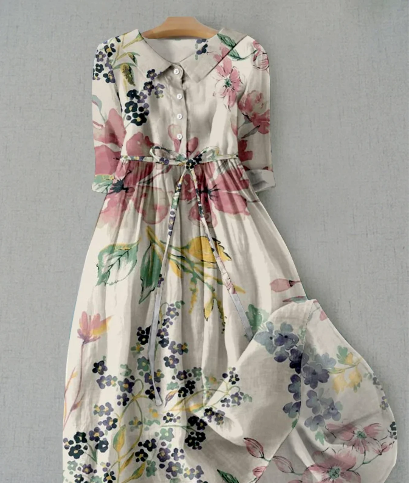 Heidi-Mode | Leinenkleid mit Blumenmuster und Knopfleiste für Damen - Image 6