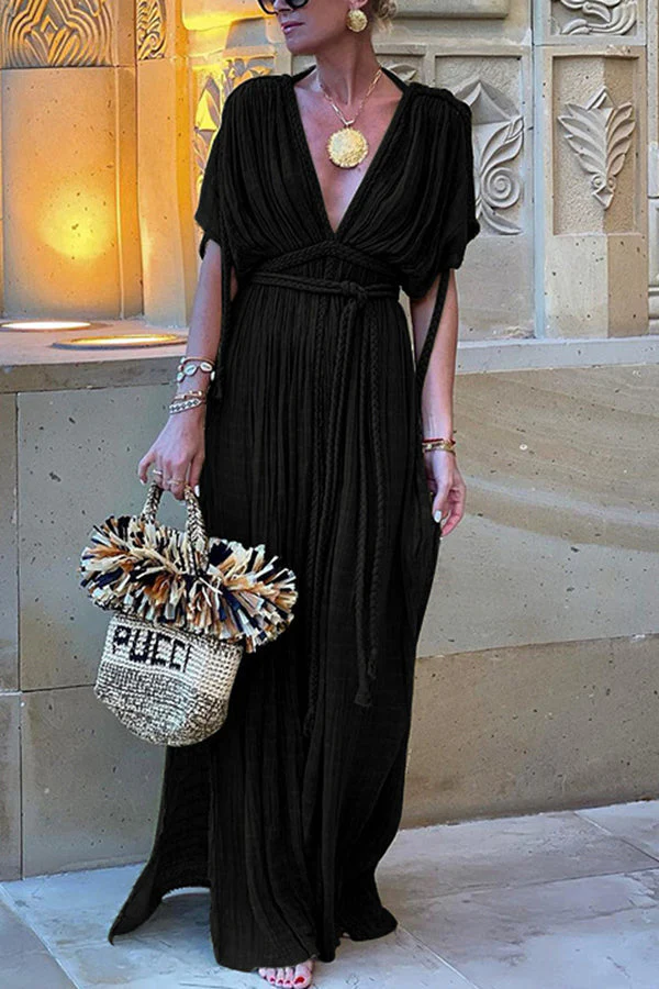 Heidi-Mode | Kimono-Maxikleid Aus Leinenmischung Im Griechischen Stil mit Zöpfen und Schlitz - Image 2