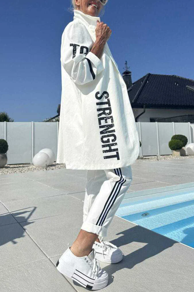Heidi-Mode | Length Letter Printed Trenchcoat und Hose Zweiteiler Satz - Image 3