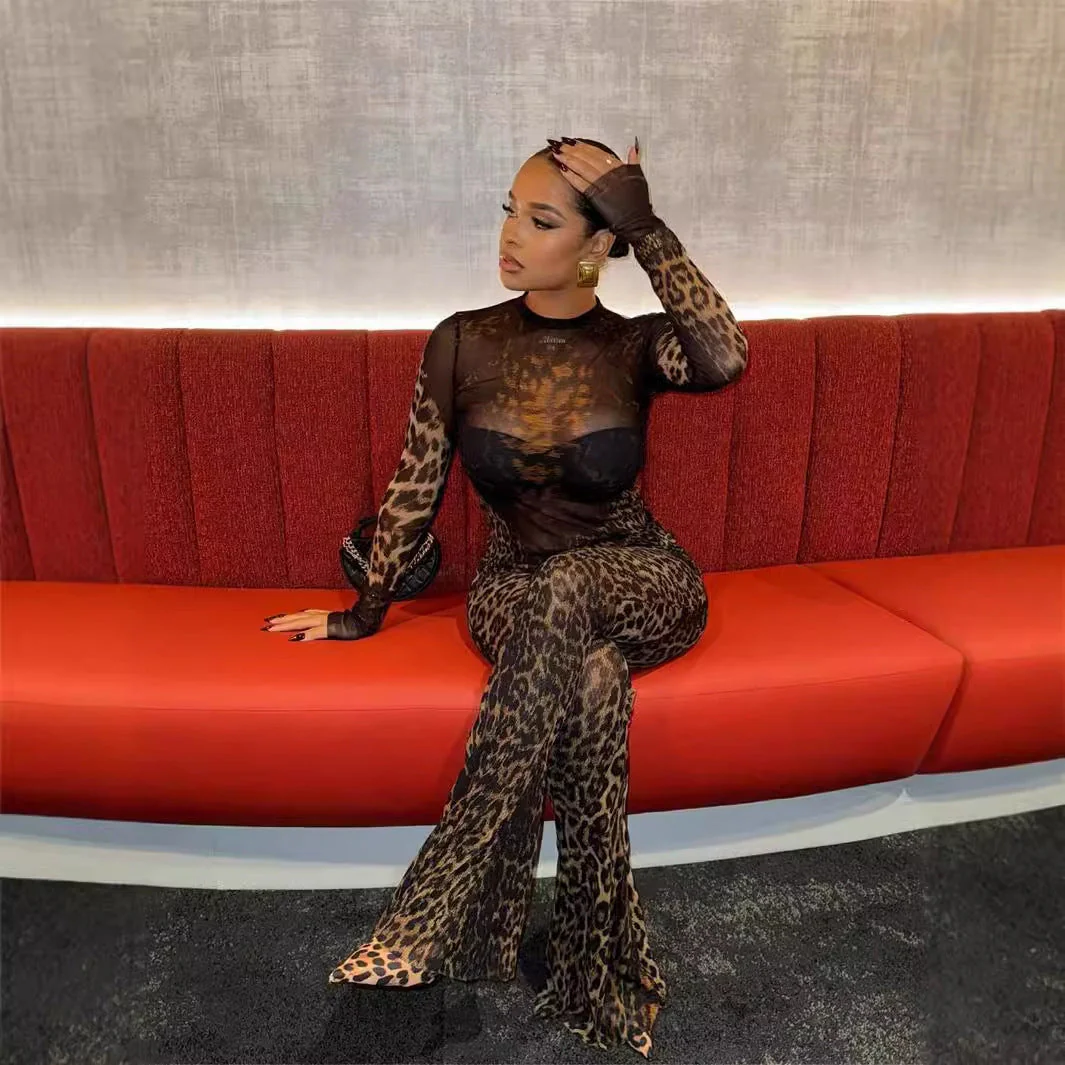 Heidi-Mode | Leopard-Print Langarm-Top und Hosen-Set - Image 3