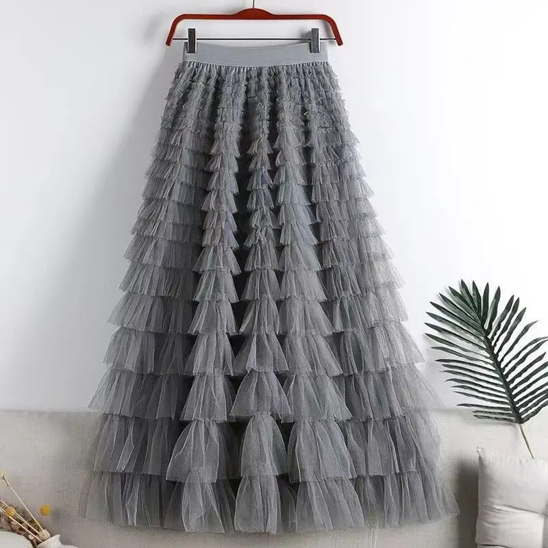 Heidi-Mode | Lässig Damen Solide Ballkleid Lange Rock Tüll Hohe Taille Plissierte Tutu Rock Elegante Damen Wildes Netz Dating Maxi Röcke Drop - Image 11