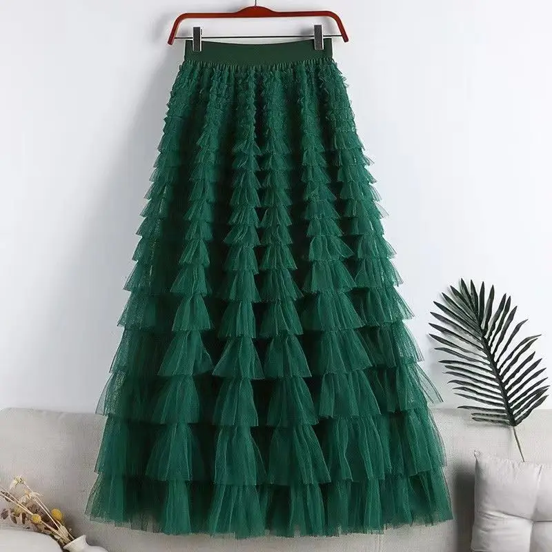 Heidi-Mode | Lässig Damen Solide Ballkleid Lange Rock Tüll Hohe Taille Plissierte Tutu Rock Elegante Damen Wildes Netz Dating Maxi Röcke Drop - Image 7