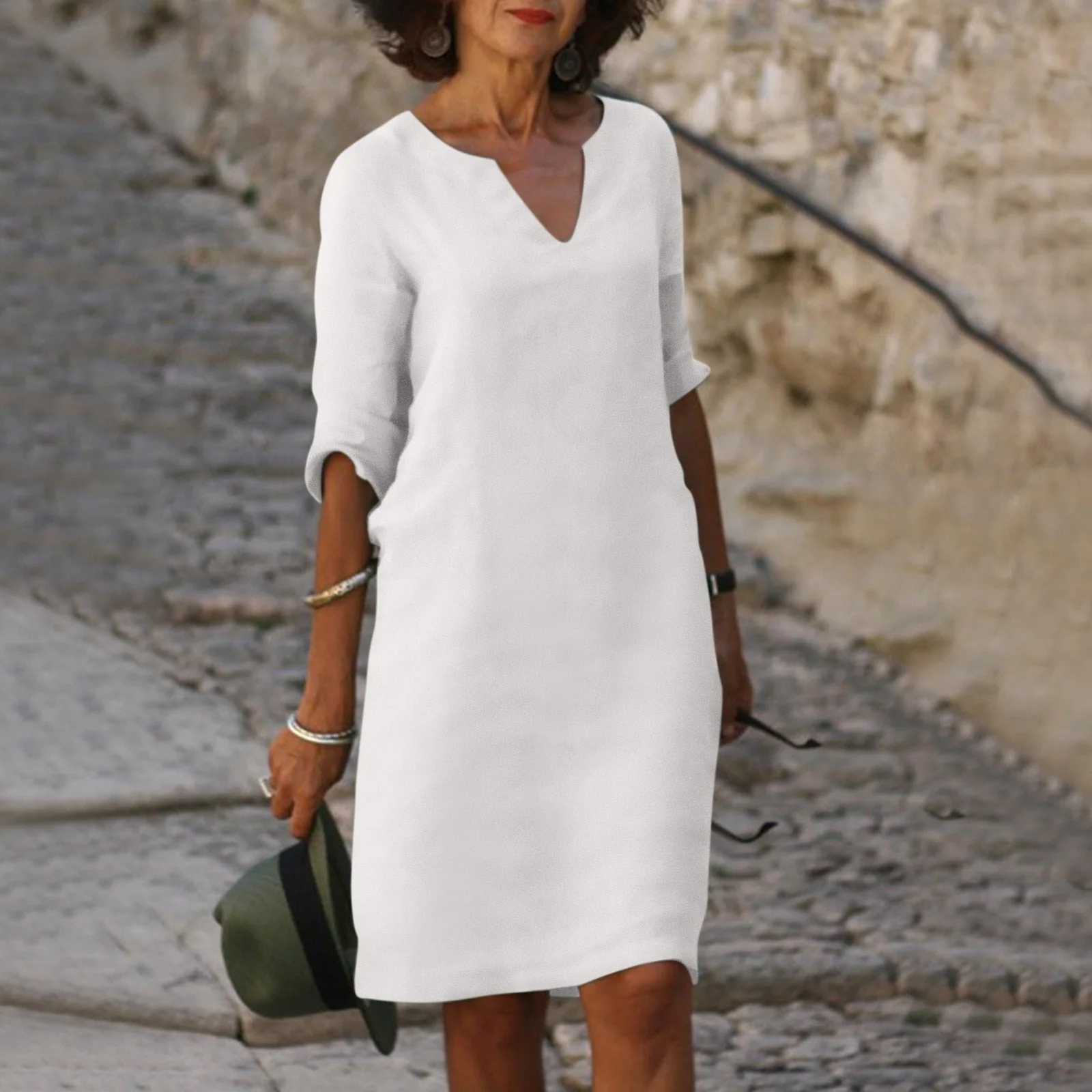 Heidi-Mode | Lockere Passform Halbe Ärmel Kurzkleid Leinenkleid - Image 10