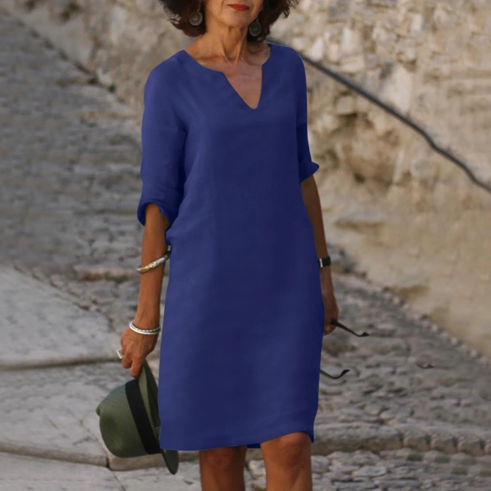 Heidi-Mode | Lockere Passform Halbe Ärmel Kurzkleid Leinenkleid - Image 12