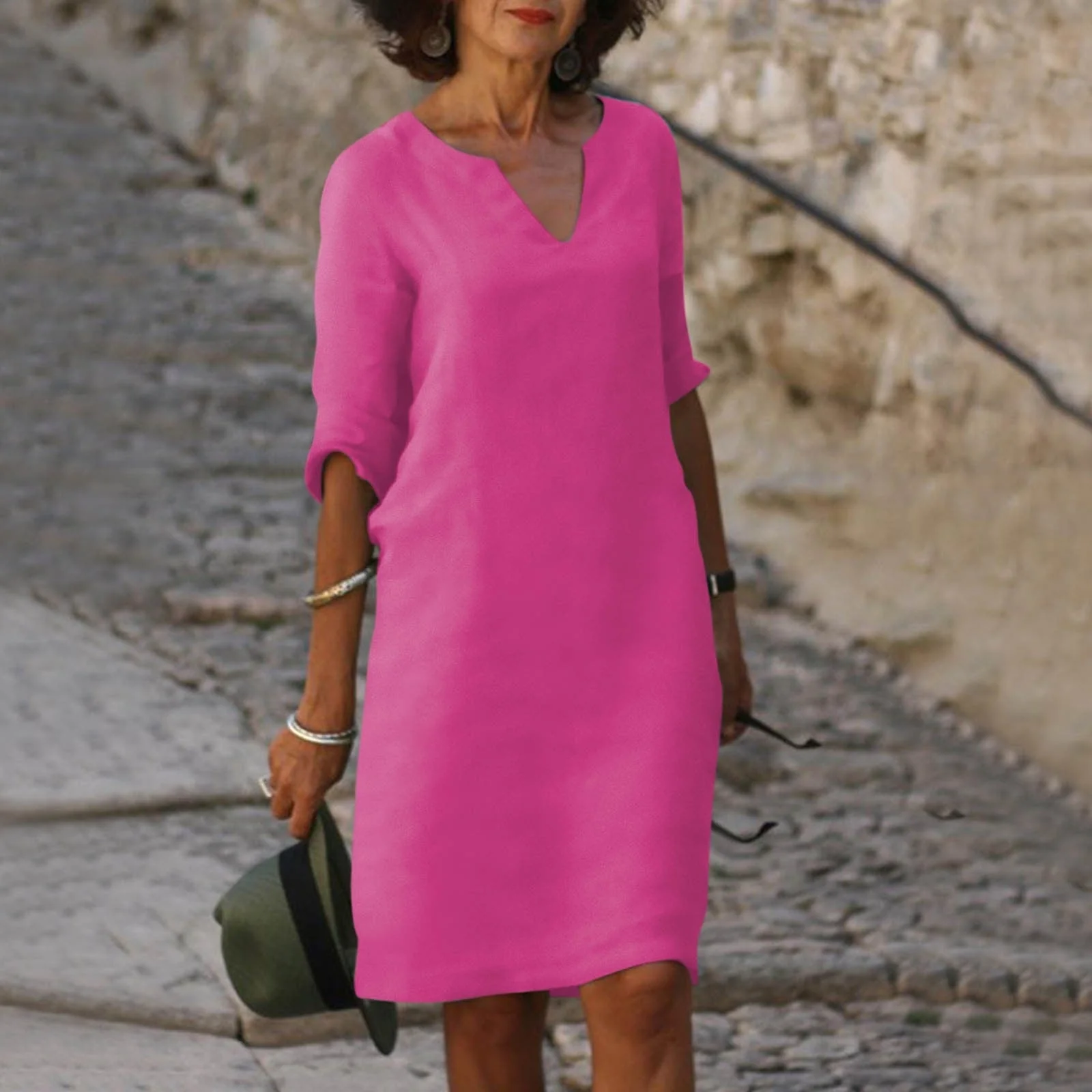 Heidi-Mode | Lockere Passform Halbe Ärmel Kurzkleid Leinenkleid - Image 8
