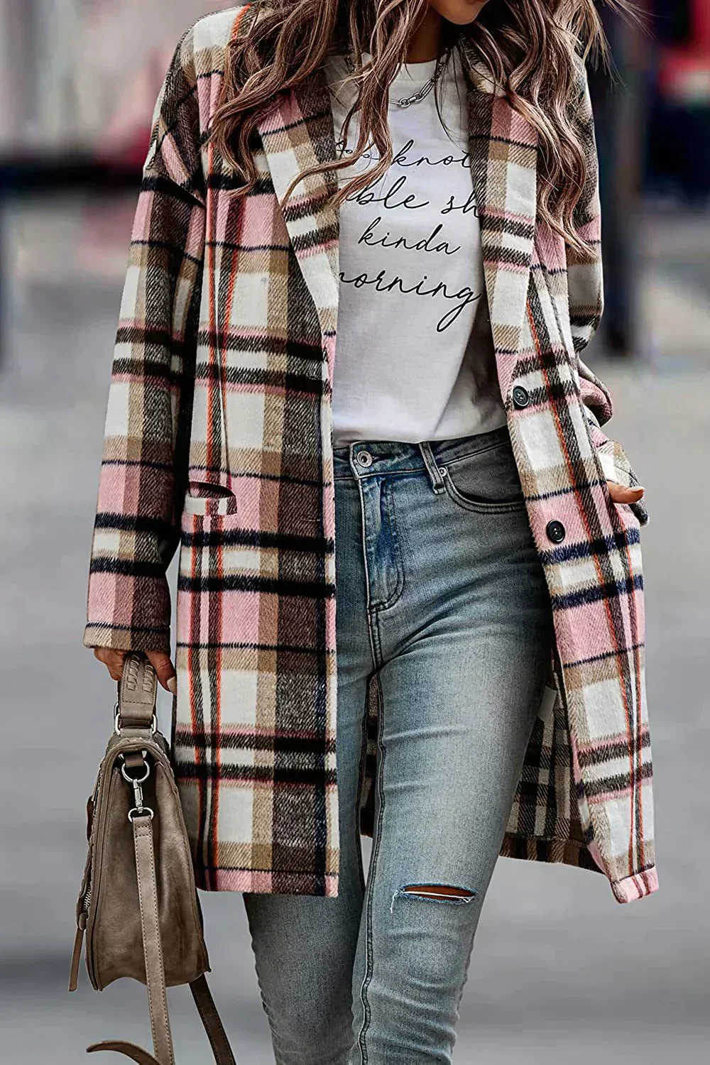 Heidi-Mode | Lässiger Wollmantel mit Revers-Taschen und Karomuster für Damen Stilvoll und Bequem - Image 5