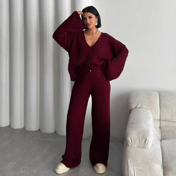 Heidi-Mode | Loungewear Set Gestrickte Rippstruktur Übergröße Passform Weite Ärmel - Image 5