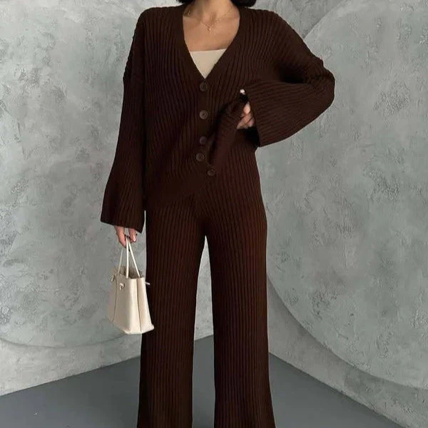 Heidi-Mode | Loungewear Set Gestrickte Rippstruktur Übergröße Passform Weite Ärmel - Image 6