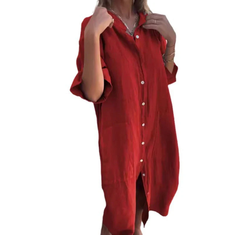 Heidi-Mode | Lässiges Baumwoll-Leinen Shirtkleid mit Dreiviertelärmeln - Image 4