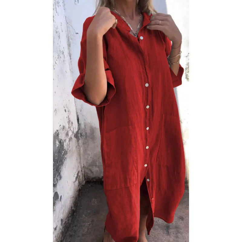 Heidi-Mode | Lässiges Baumwoll-Leinen Shirtkleid mit Dreiviertelärmeln - Image 7
