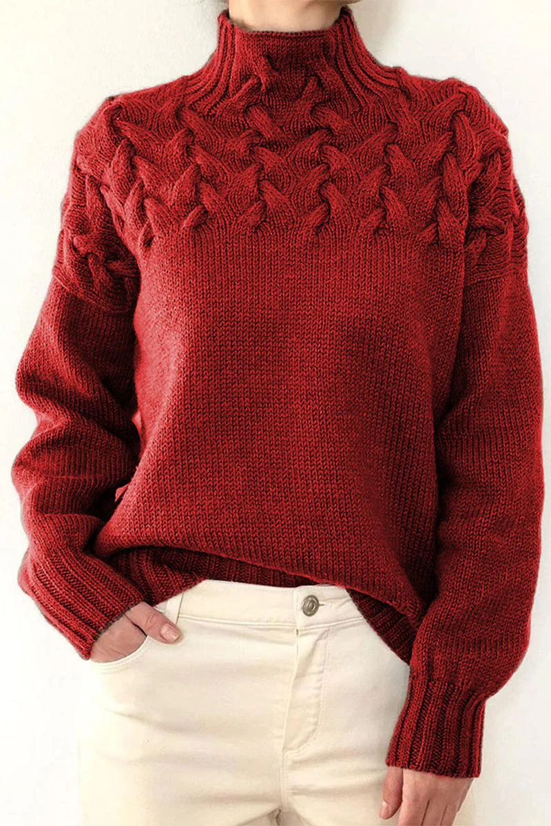 Heidi-Mode | Lässiger Einfarbiger Strickpullover mit Rollkragen - 11 Farben - Image 4