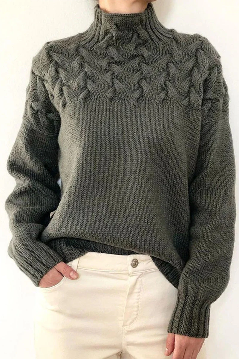 Heidi-Mode | Lässiger Einfarbiger Strickpullover mit Rollkragen - 11 Farben - Image 5