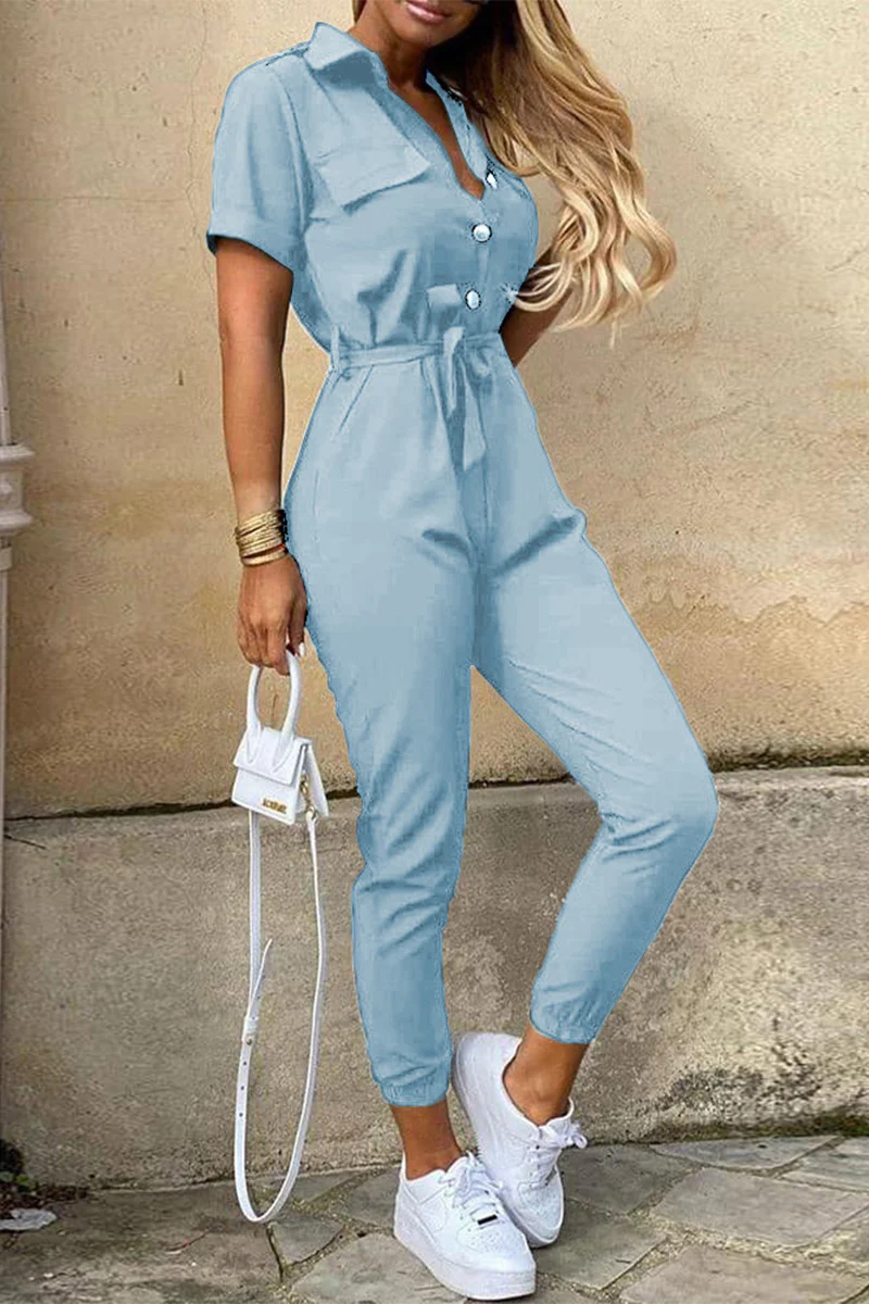 Heidi-Mode | Lässige Tägliche Einfarbige Frenulum mit Gürtel Umlegekragen Reguläre Jumpsuits - Image 11