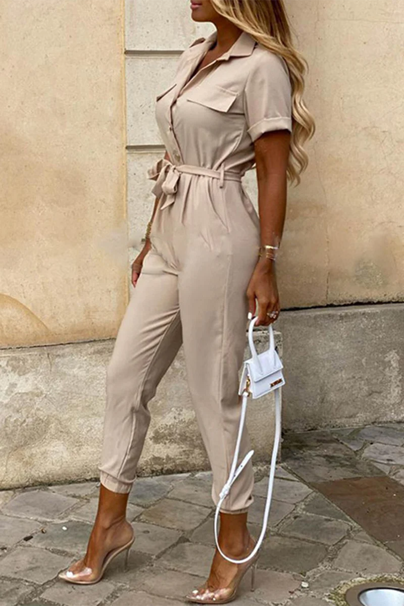 Heidi-Mode | Lässige Tägliche Einfarbige Frenulum mit Gürtel Umlegekragen Reguläre Jumpsuits - Image 2