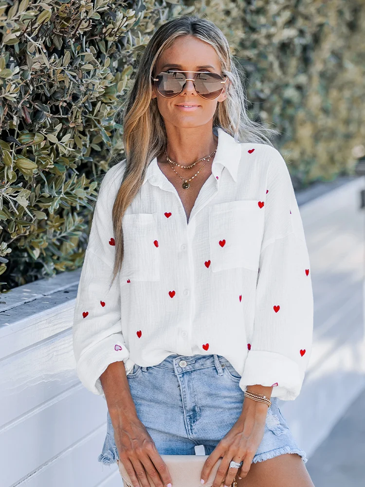 Heidi-Mode | Lässige Frühlingsbluse mit Besticktem Herz für Damen - Image 4