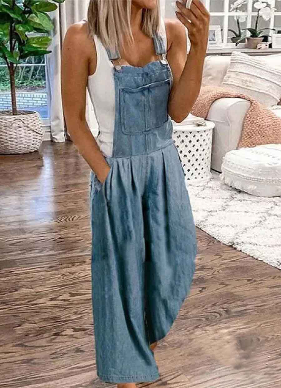 Heidi-Mode | Lässige Mode Weites Denim Jumpsuit
