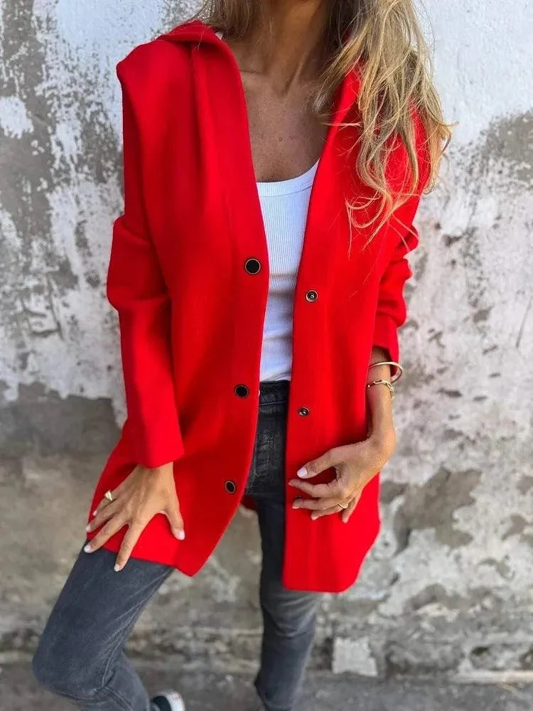 Heidi-Mode | Lässiger Einreihiger Cardigan mit Kapuze - Image 11