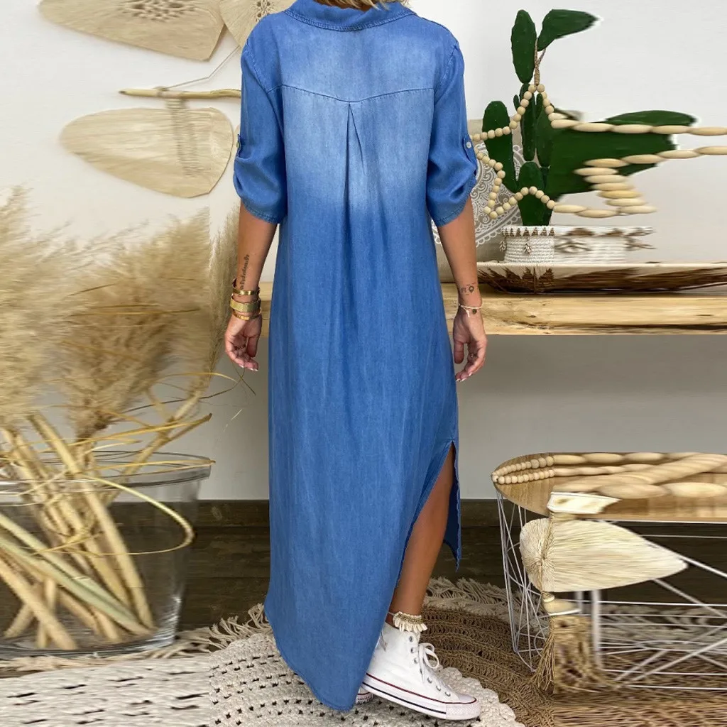 Heidi-Mode | Lässiges Denim Maxikleid mit Kragen für Damen - Image 2