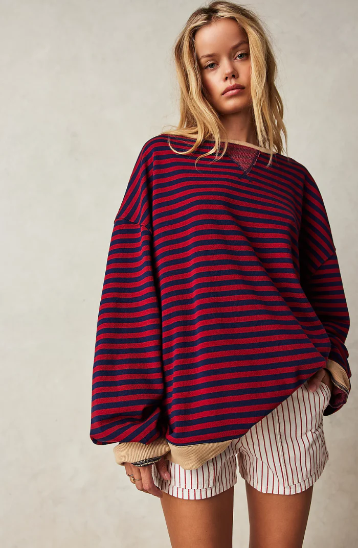 Heidi-Mode | Lässiges Gestreiftes Sweatshirt mit Kontrastierenden Akzenten für Damen - Image 10