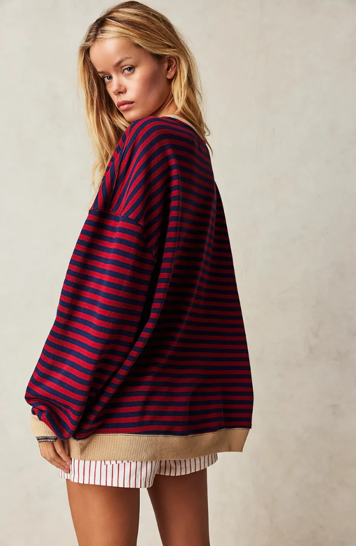 Heidi-Mode | Lässiges Gestreiftes Sweatshirt mit Kontrastierenden Akzenten für Damen - Image 4