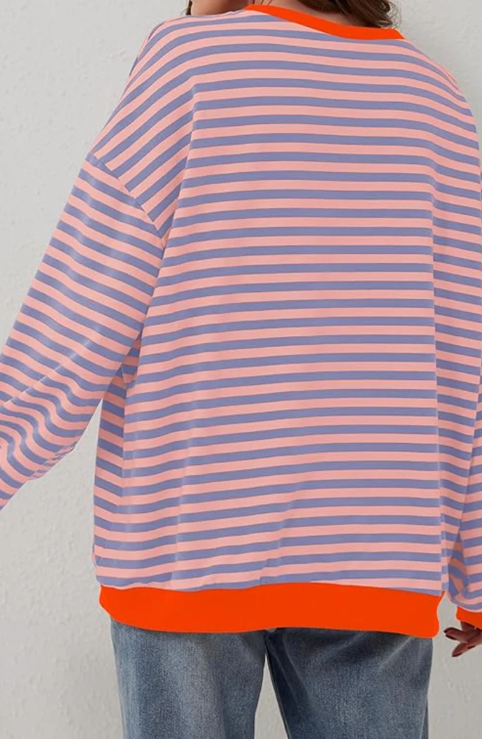 Heidi-Mode | Lässiges Gestreiftes Sweatshirt mit Kontrastierenden Akzenten für Damen - Image 6