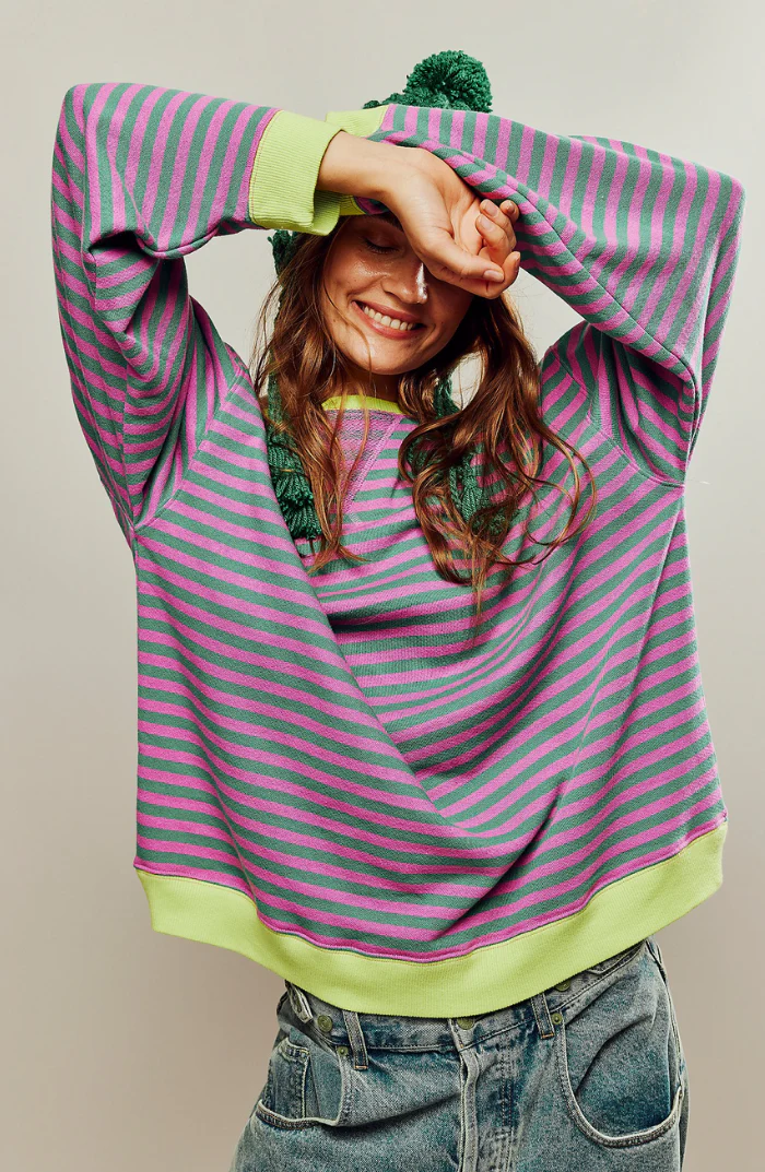 Heidi-Mode | Lässiges Gestreiftes Sweatshirt mit Kontrastierenden Akzenten für Damen - Image 7