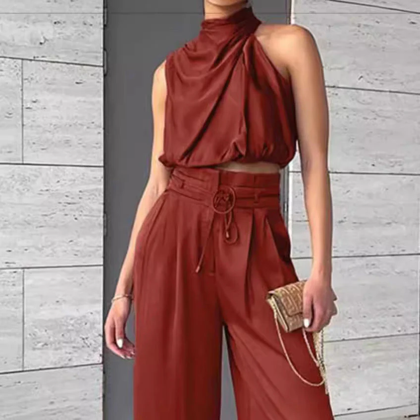 Heidi-Mode | Lässiges Ärmelloses Oberteil mit Midriff und Weiten Beinen 2 Teiliges Satz Damenbekleidung - Image 14