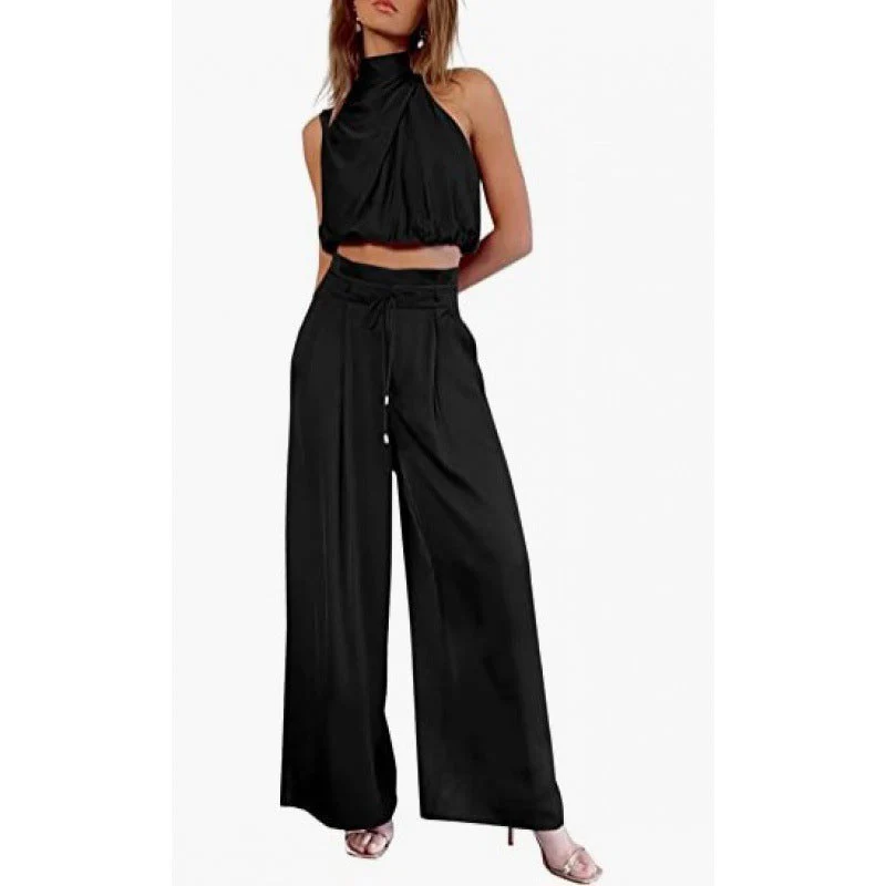 Heidi-Mode | Lässiges Ärmelloses Oberteil mit Midriff und Weiten Beinen 2 Teiliges Satz Damenbekleidung - Image 5