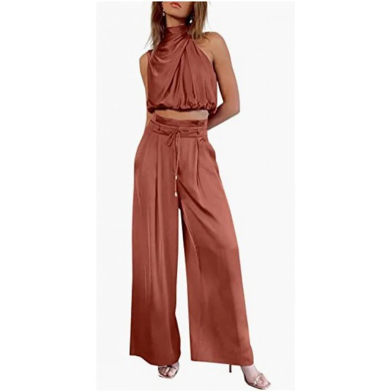 Heidi-Mode | Lässiges Ärmelloses Oberteil mit Midriff und Weiten Beinen 2 Teiliges Satz Damenbekleidung - Image 9