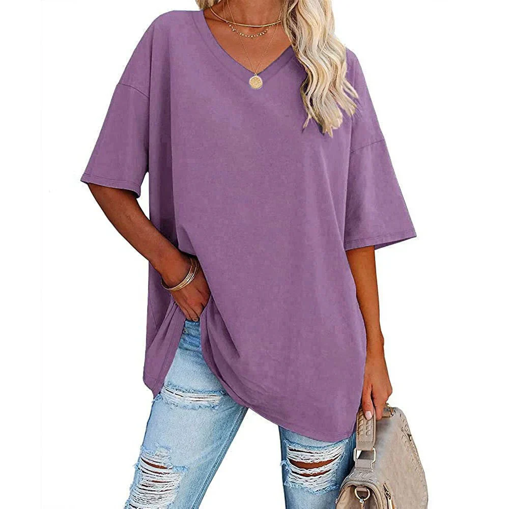 Heidi-Mode | Lässiges T-Shirt mit Übergröße V-Ausschnitt für Damen - Image 2
