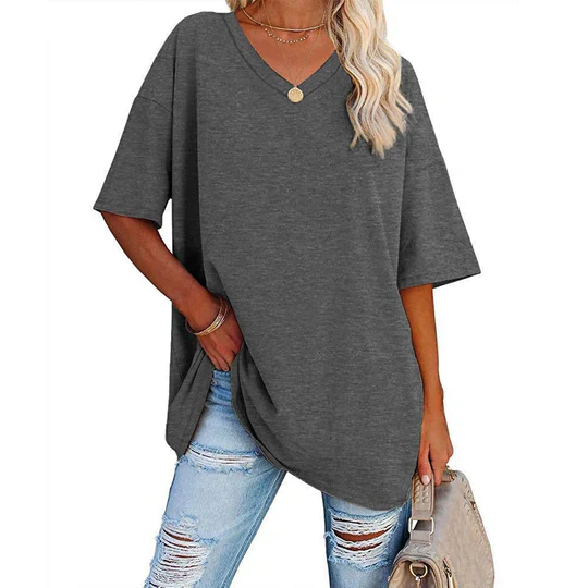 Heidi-Mode | Lässiges T-Shirt mit Übergröße V-Ausschnitt für Damen - Image 4