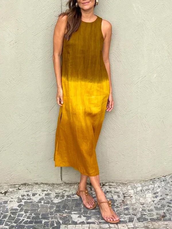Heidi-Mode | Luftiges Leinenkleid Aus Baumwolle mit Farbverlauf und Schlitz Am Bein - Image 7