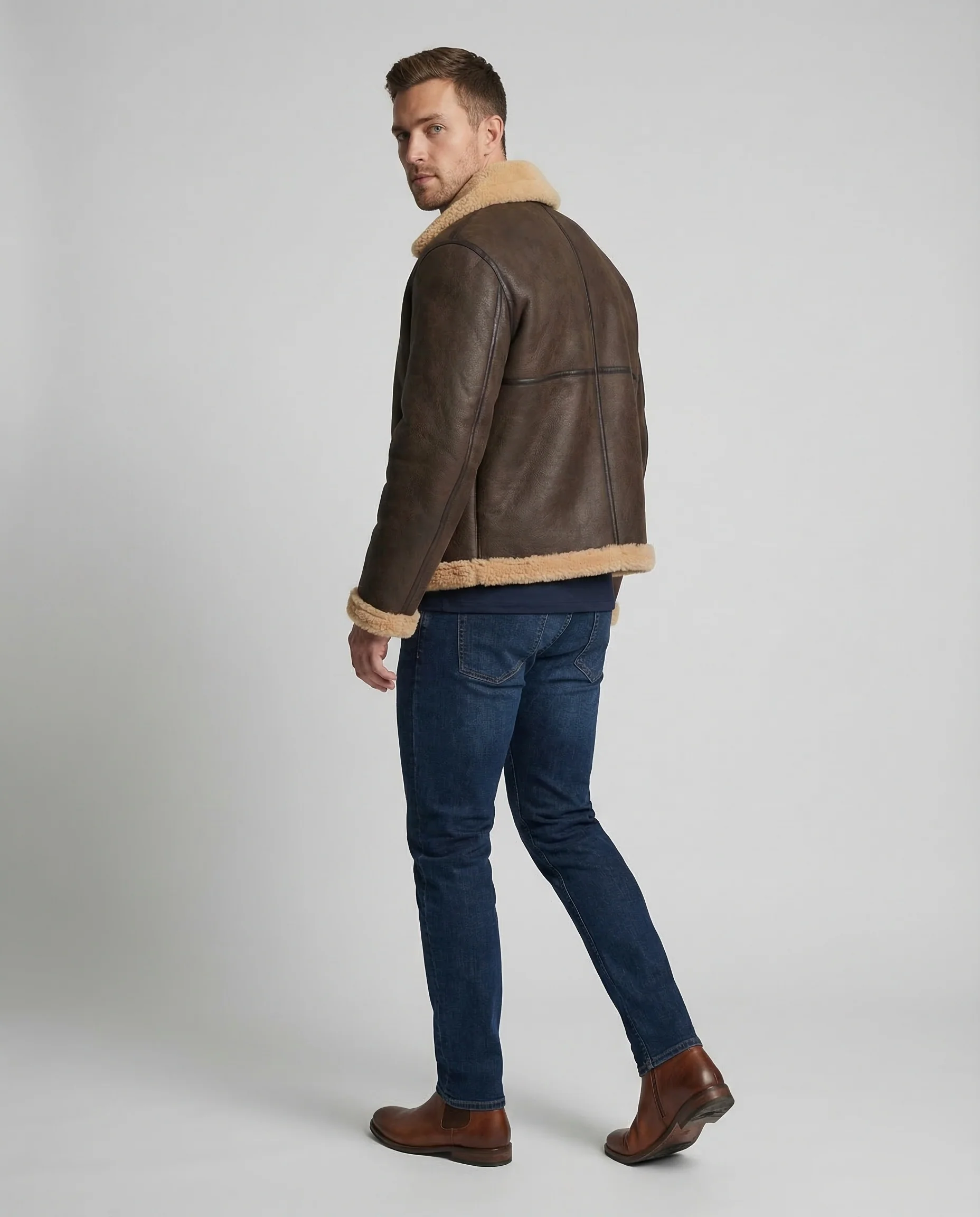 Herren Aviator-Pilotenjacke aus Kunstleder mit breitem Kragen & Reißverschluss | Heidi-Mode - Image 4