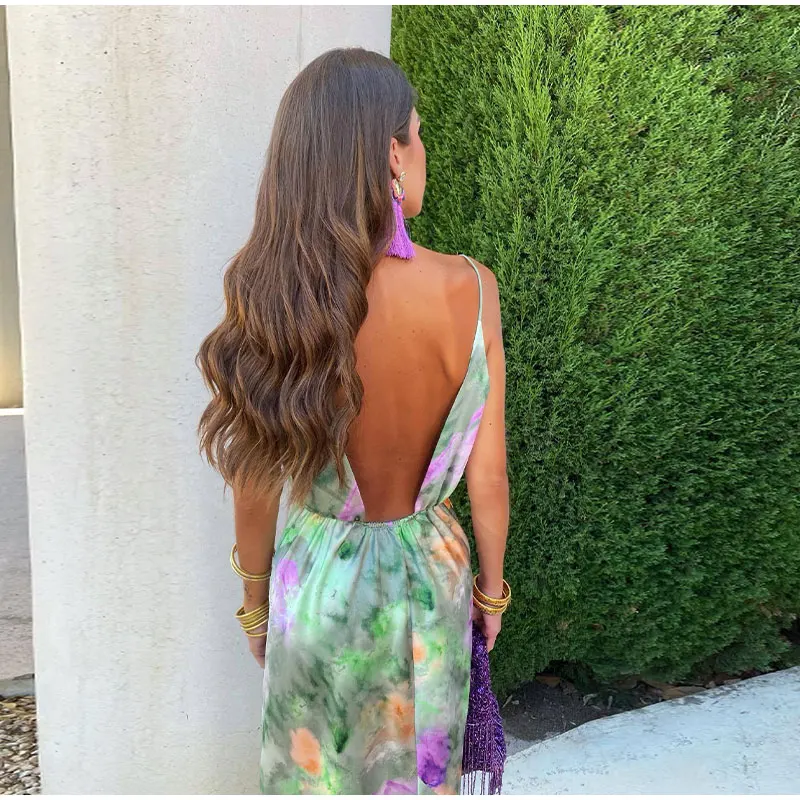 Heidi-Mode | Maxi Kleid Bunt und Sexy mit Halo-Färbung und Abnehmbarer Schleife - Image 2