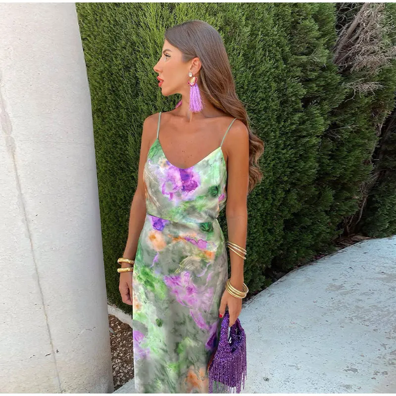 Heidi-Mode | Maxi Kleid Bunt und Sexy mit Halo-Färbung und Abnehmbarer Schleife - Image 3