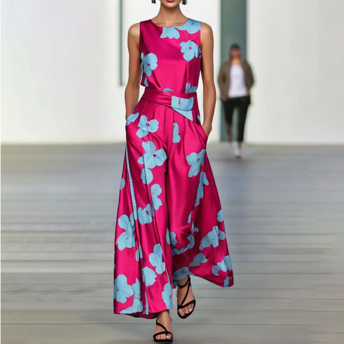 Heidi-Mode | Maxikleid Ohne Ärmel Rosa und Rot