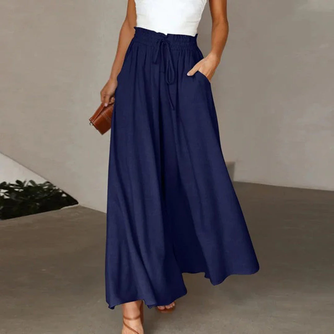 Heidi-Mode | Maxi Rock Hohe Taille Elastisch mit Schnürung A-Linie mit Taschen Lang und Luftig - Image 3
